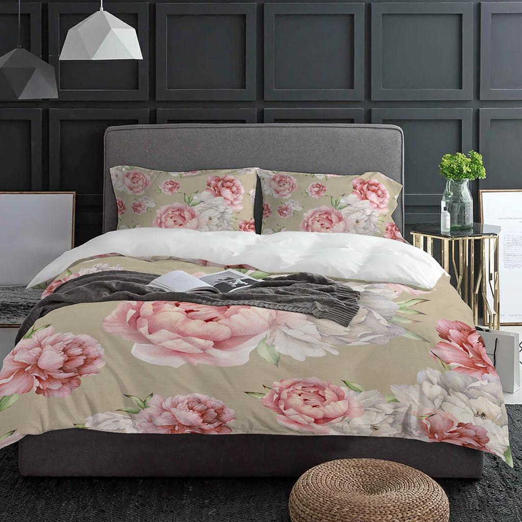 Vintage Pink Flowers Peony Duvet Cover With Pillow Case Custom 3pcs Bedding Set Quilt Cover Double Bed Home Textile
