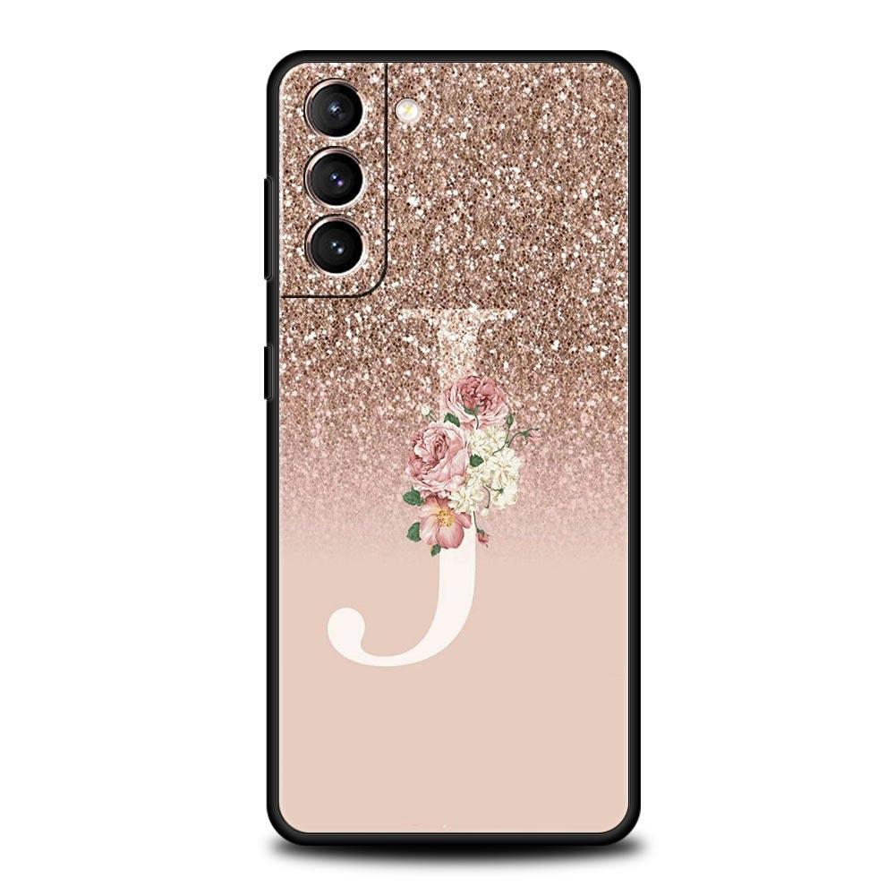 Letter Pink Shiny Phone Case For Samsung Galaxy S26 Ultra S25 Plus S24 FE S23 S22 5G S21 S20 Cover Black Soft