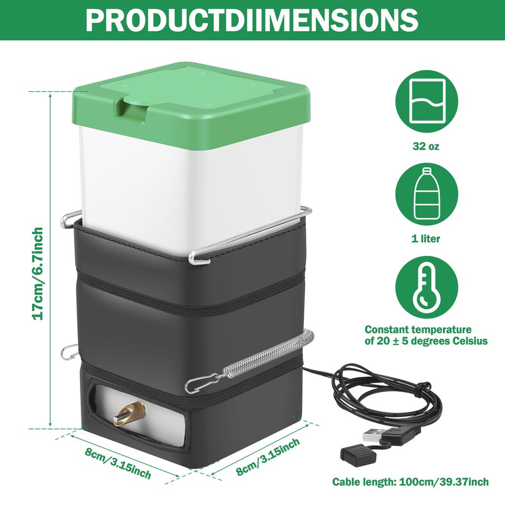 Beheizte Wasserflasche für Kaninchen 32oz Tropffreie Wasserflasche mit Metallauslauf Automatischer thermostatischer Kaninchenwasserspender Hamster