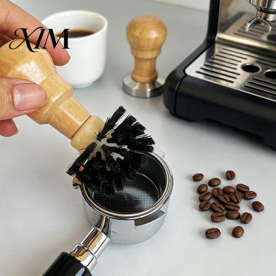 Kitchen Tool for Coffee Lovers Machine Portafilter Basket Cleaning Brush, Soft Bristle with Espresso Brush Wood Handle Corner Barista Essential
