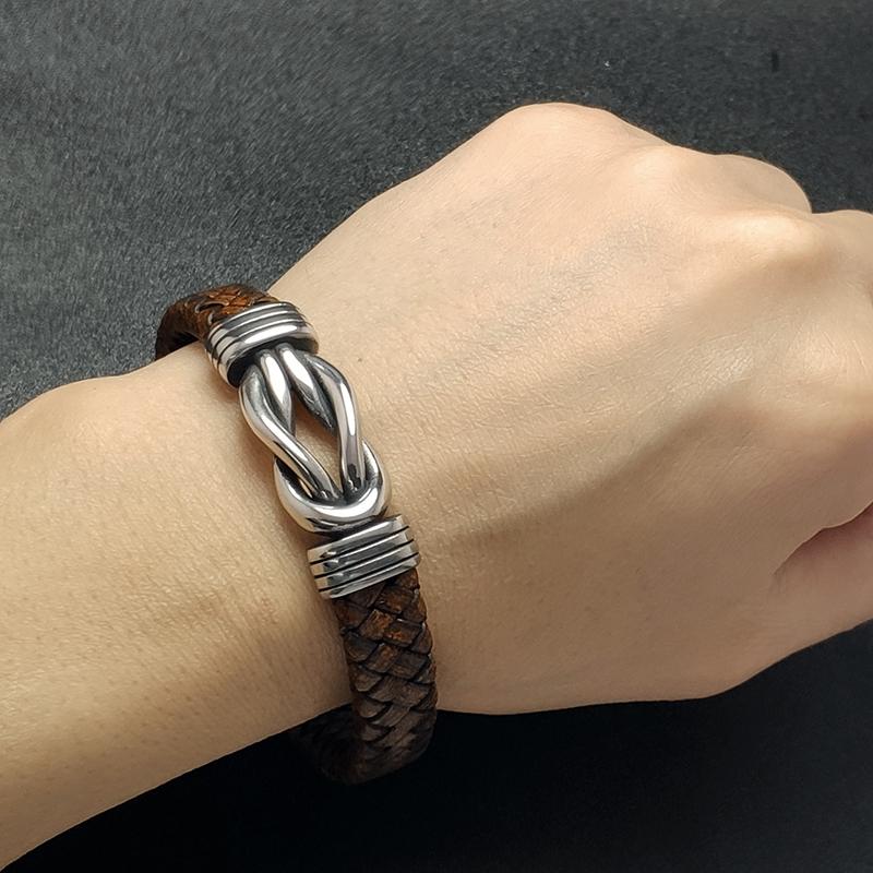 Newest Retro Braided Leather Bracelet Men Jewelry Trendy Stainless Steel 8 Magnetic Clasp Bangles Wristband