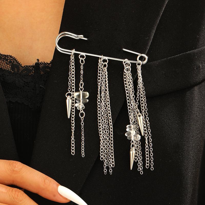 Fashion Heart Star Tassel Chain Brooch Simple Metal Pearl Multi-Layer Chain Brooches Charm Jewelry Decoration Accessories