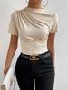 T-shirt Phumee Short Sleeve Pleated Mock Neck A2007