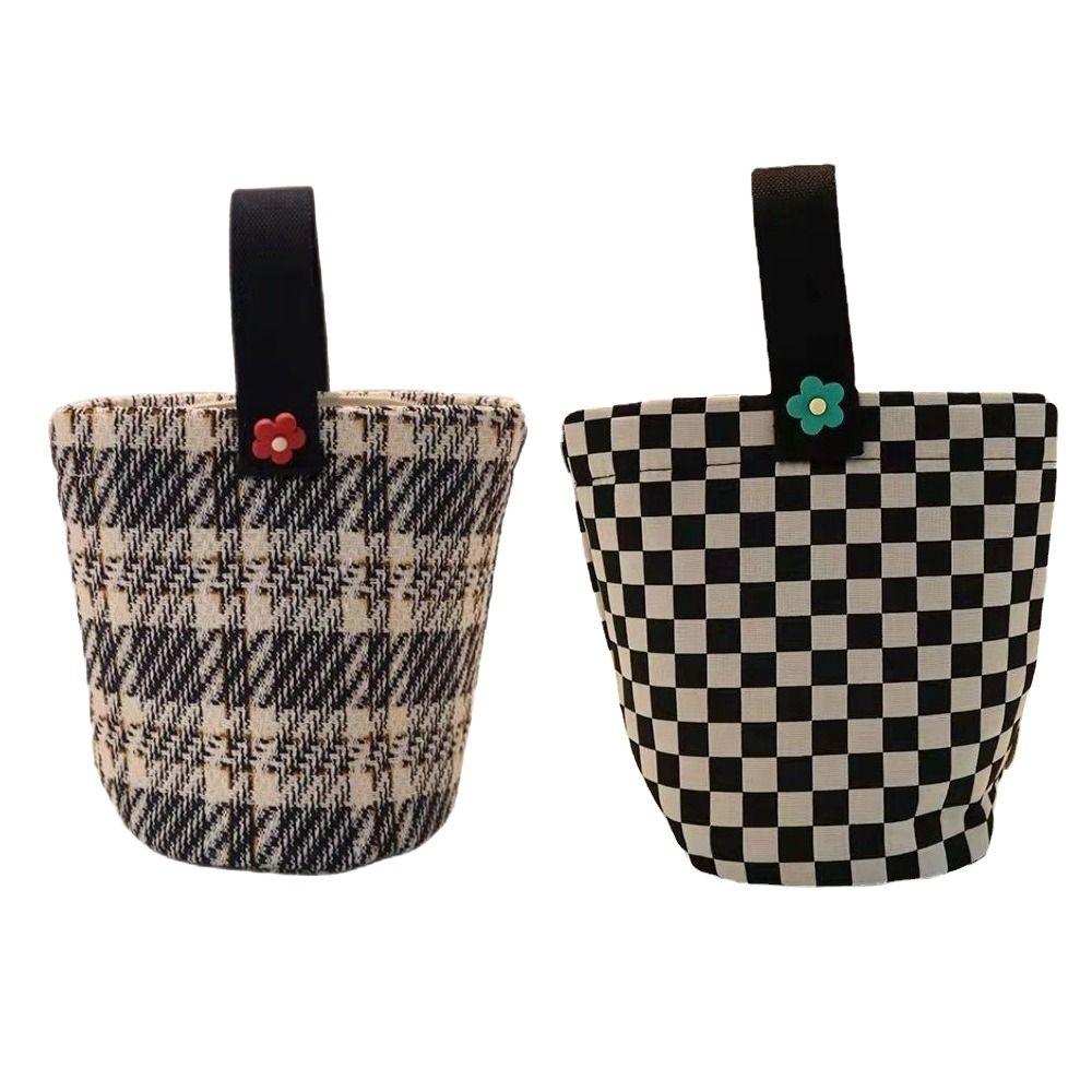 Canvas Plaid Tote Lunch Bag Stripe Top-handle Handbag Reusable Lattice Bucket Bag Travel