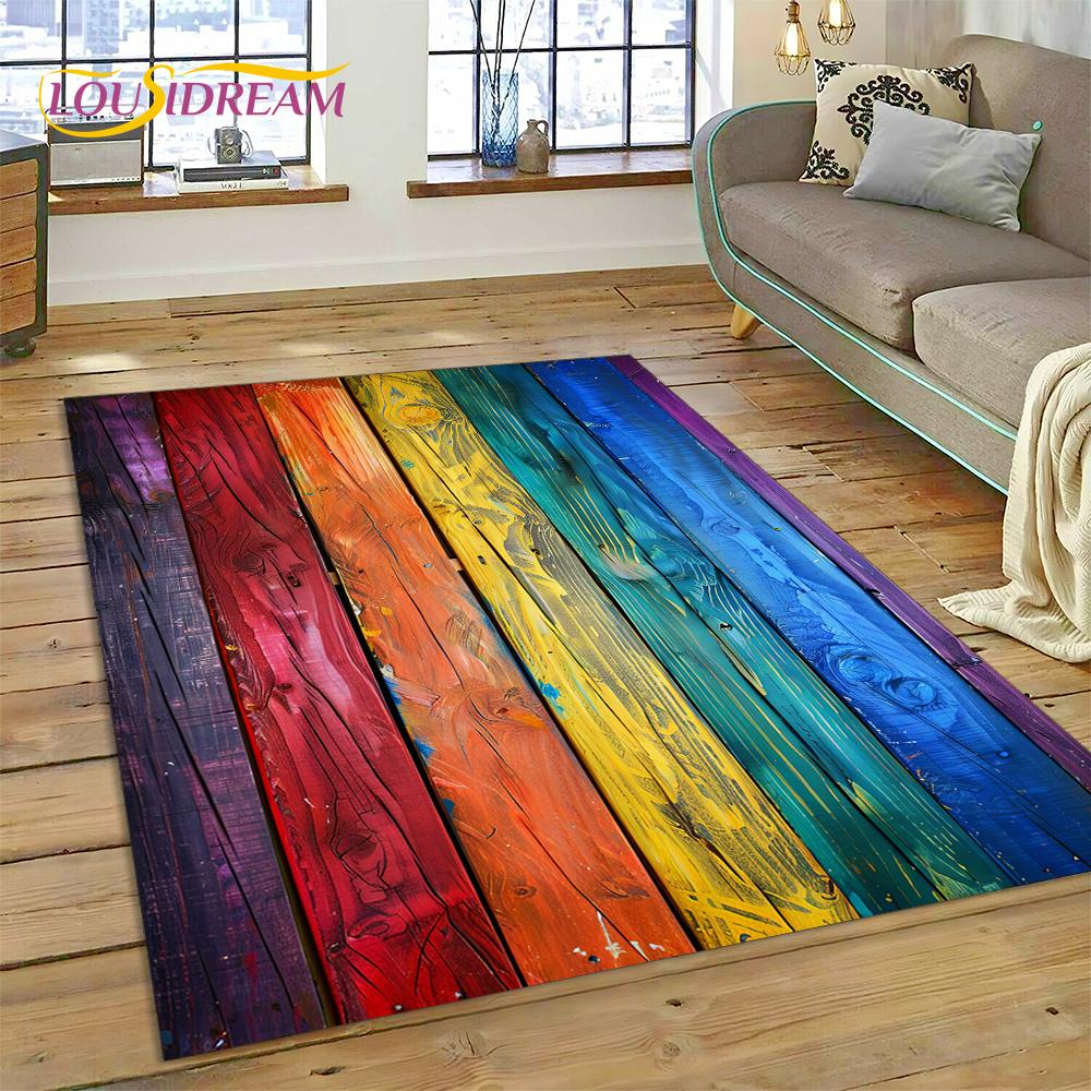 Alfombra Personalizada de Madera con Grano de Color 3D para Decoración de Sala de Estar y Dormitorio, Felpudo Antideslizante para Sofá Felpudo