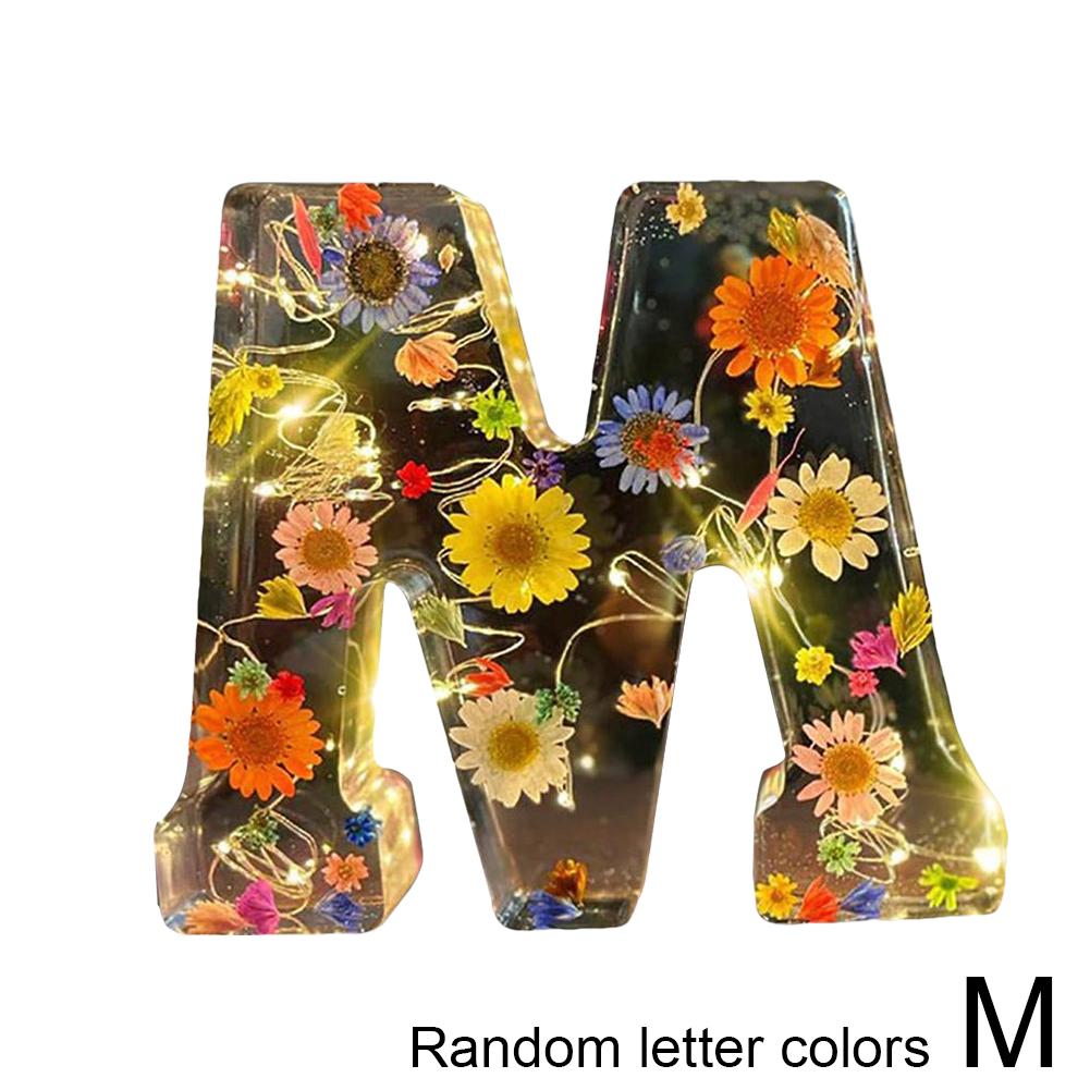 Floral Letter Night Light Alphabet Letter LED Lights Luminous Number Lamp Decorative Resin Lamp With Initial Letter & Dry Flower