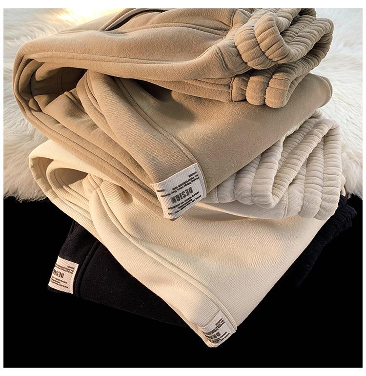 Men's Fleece-Lined Thickened Sweatpants: Autumn/Winter 2024, Loose Straight-Leg Cuffed Casual Sports Pants