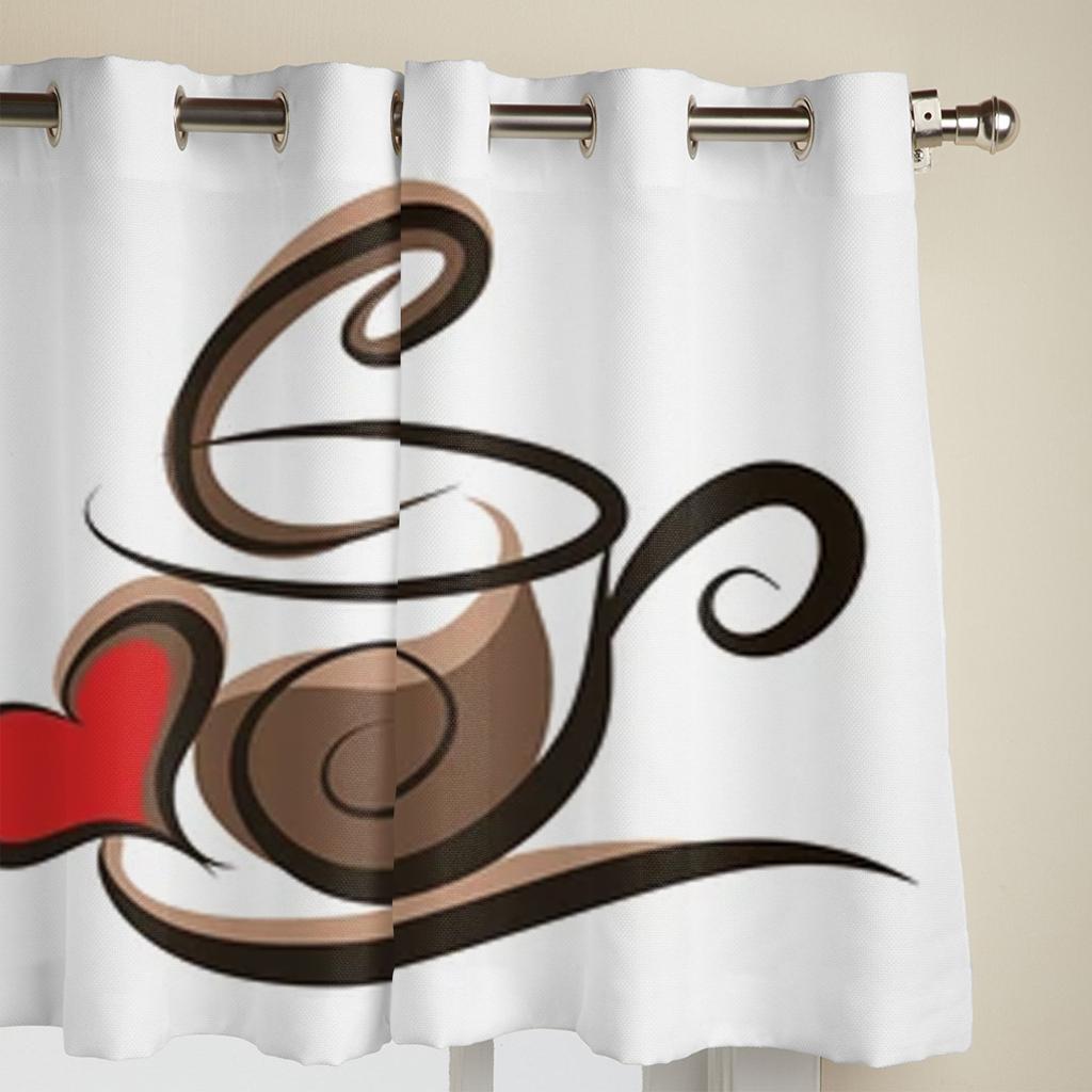 Coffee Illustration Window Curtains For Living Room Luxury Bedroom Decor Drapes Kitchen Window Treatments Curtains