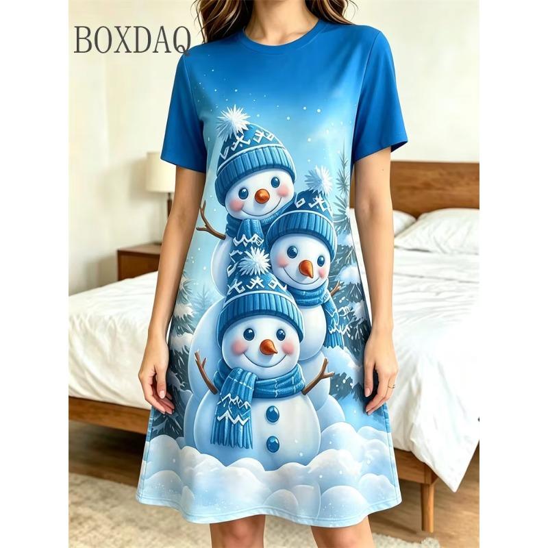 Summer Ladies Santa 3D Printed Short Sleeve Dress