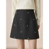 Elegant High-Waisted Black A-line Skirt for Girls - Autumn Style, Slimming with Slit