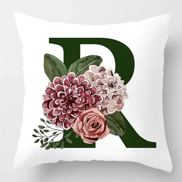 Grüner Buchstaben Floral Kissen Druck Kissenbezug Zuhause Schlafzimmer Zimmer Dekoration Wohnzimmer Sofa Kissenbezug 45x45cm