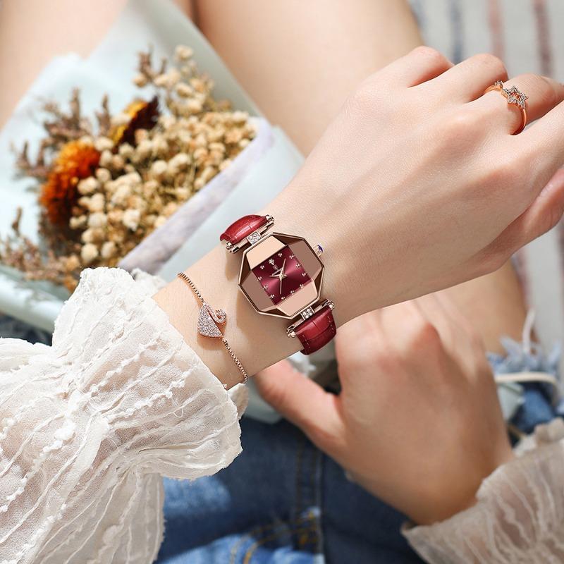 POEDAGAR Luxury Quartz Watch Elegant Fashion Red Dial Waterproof Ladies Leather Watches Women High Quality