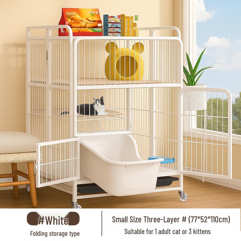 Foldable Indoor Cat Cage with Toilet – Space-Saving Cat House and Balcony for Small Apartments
