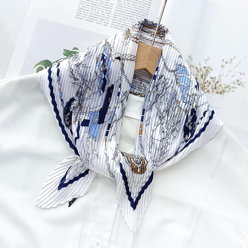 Korean Pleated Silk Scarf 70cm: Women's Spring/Autumn Fashionable Thin Scarf – Ideal for Flight Attendants & Headscarf Use