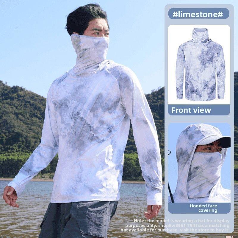 Men's Summer Fishing UV Protection Shirt Full Face Cover Sun Protection Skin Coat Breathable Thin Fishing Top