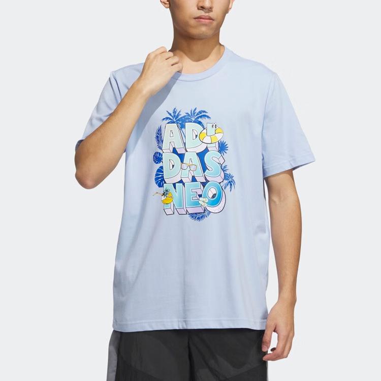 Adidas Neo 3D Letter Print Crew Neck Short Sleeve T-Shirt Men Tops Blue IP3888