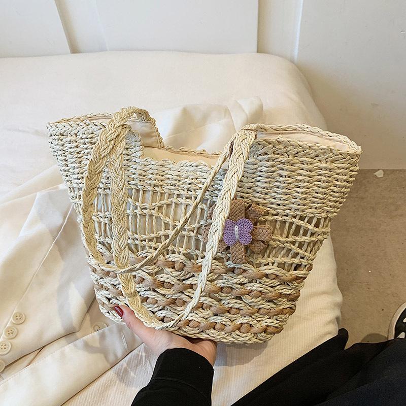 

Плетеная сумка в стиле сада, праздничная плетеная сумка на плечо, большая вместимость, модная сумка через плечо бежевый