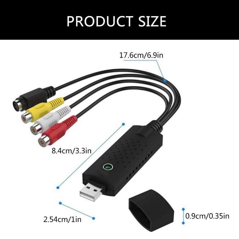 USB 2.0 Video Capture Card Video Converter Adapter Cable Convert VHS Hi8 VCR To Digital for PC