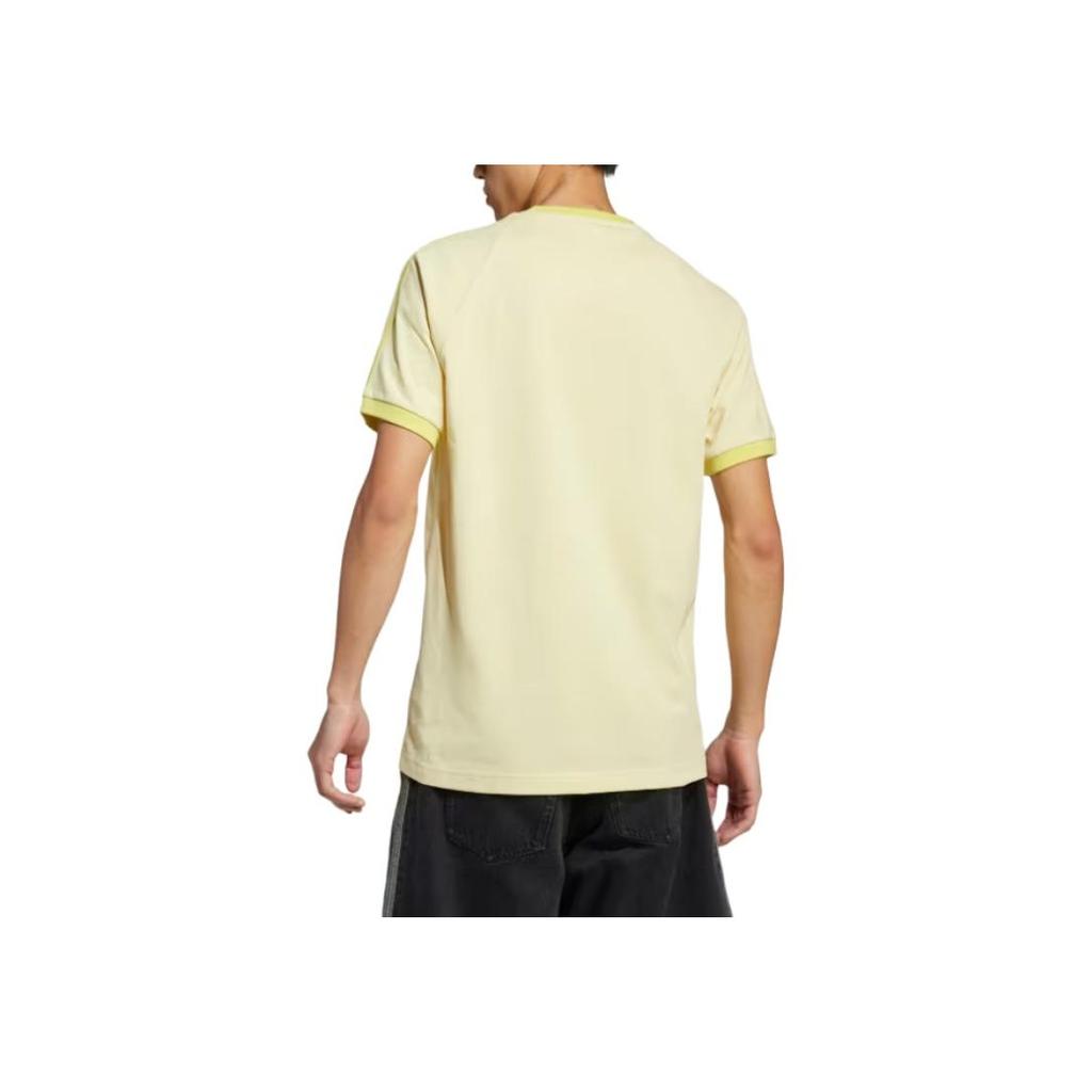 Adidas Originals Round Neck Logo Slim Fit Short Sleeve T-Shirt Men Tops Pink Yellow JN7021
