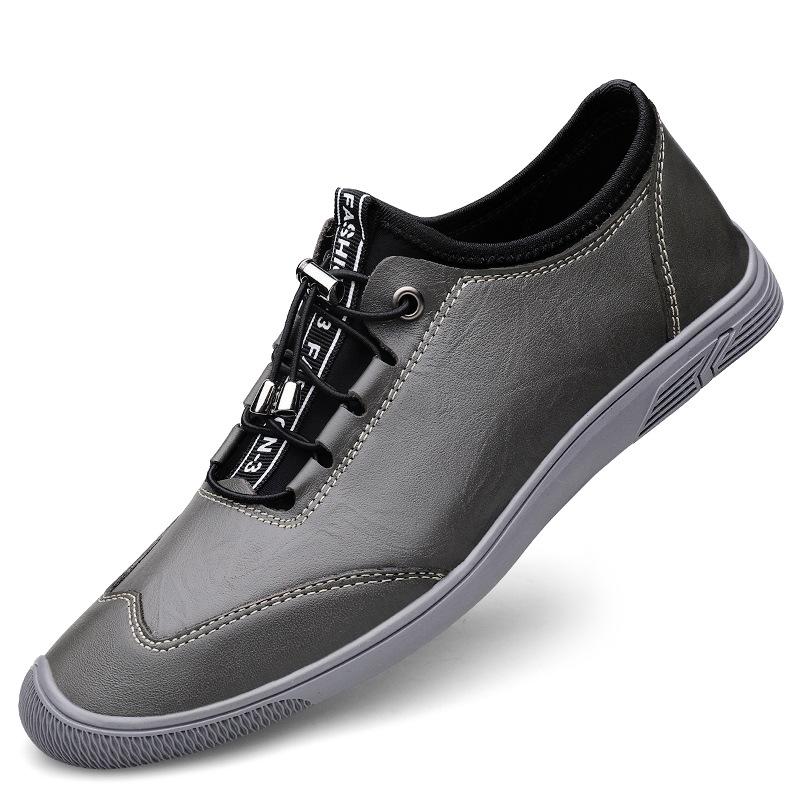 

Мужские туфли с круглым носком и неглубоким вырезом из коровьей кожи первого слоя, простые, на резинке, дышащие, на плоском каблуке, повседневные кожаные туфли для мужчин, на каждый день 37 серый