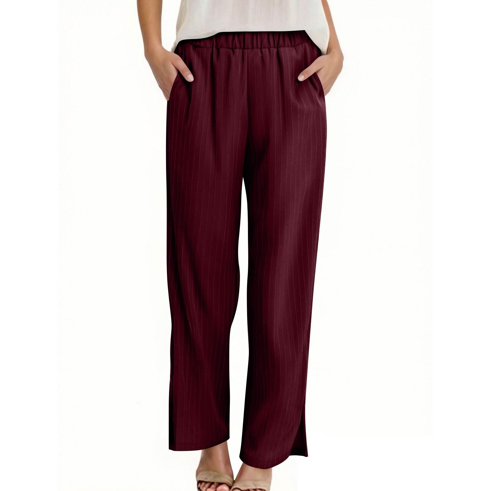 

Женские повседневные брюки с высокой талией, однотонные, длинные, для тренировок XL винный