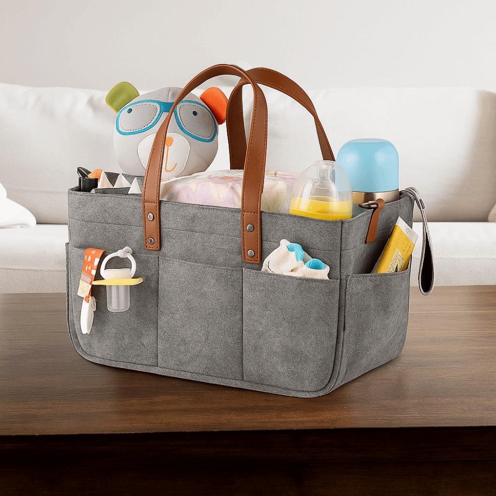 Large Capacity Felt Diaper Storage Bag Foldable with Handle Infant Diaper Bag Portable Baby Stroller Hanging Bag Nursery