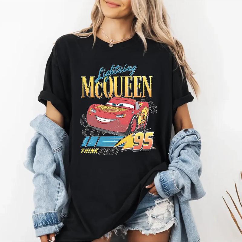 2026 Summer Disney 95 Lightning McQueen Castle Tshirt Mens Fashion Cotton Quality Casual Loose Shortsleeved Classic Unisex