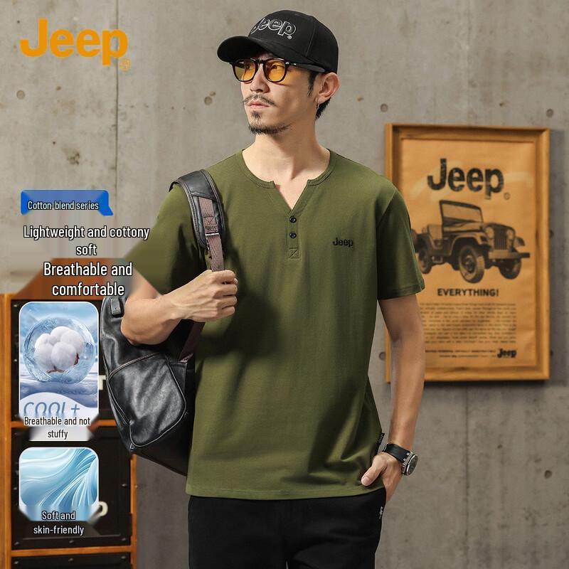 JEEP Men s Henley Short-Sleeve T-Shirt L
