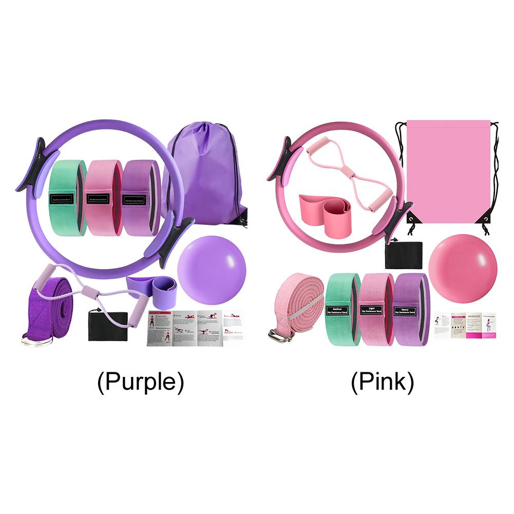 10pcs Pilates Essentials Kit with Stretching Strap 8 Resistance Bands Pilates Ring and Ball Set with Storage Bag for Workout