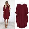 Women Casual Solid Color O Neck Long Sleeve Pockets Knee-length Baggy Dress