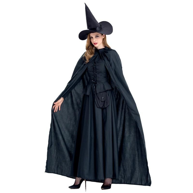 Black Witch Stylish Dress For Women Including Hat And Cloak For Role Play And Fun Halloween