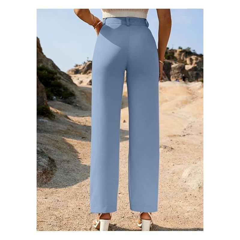 Royalica WomenS Solid Pattern Cotton Blend HighWaisted Pant With Ankle Length Button Down Closure Type And Classic Styl