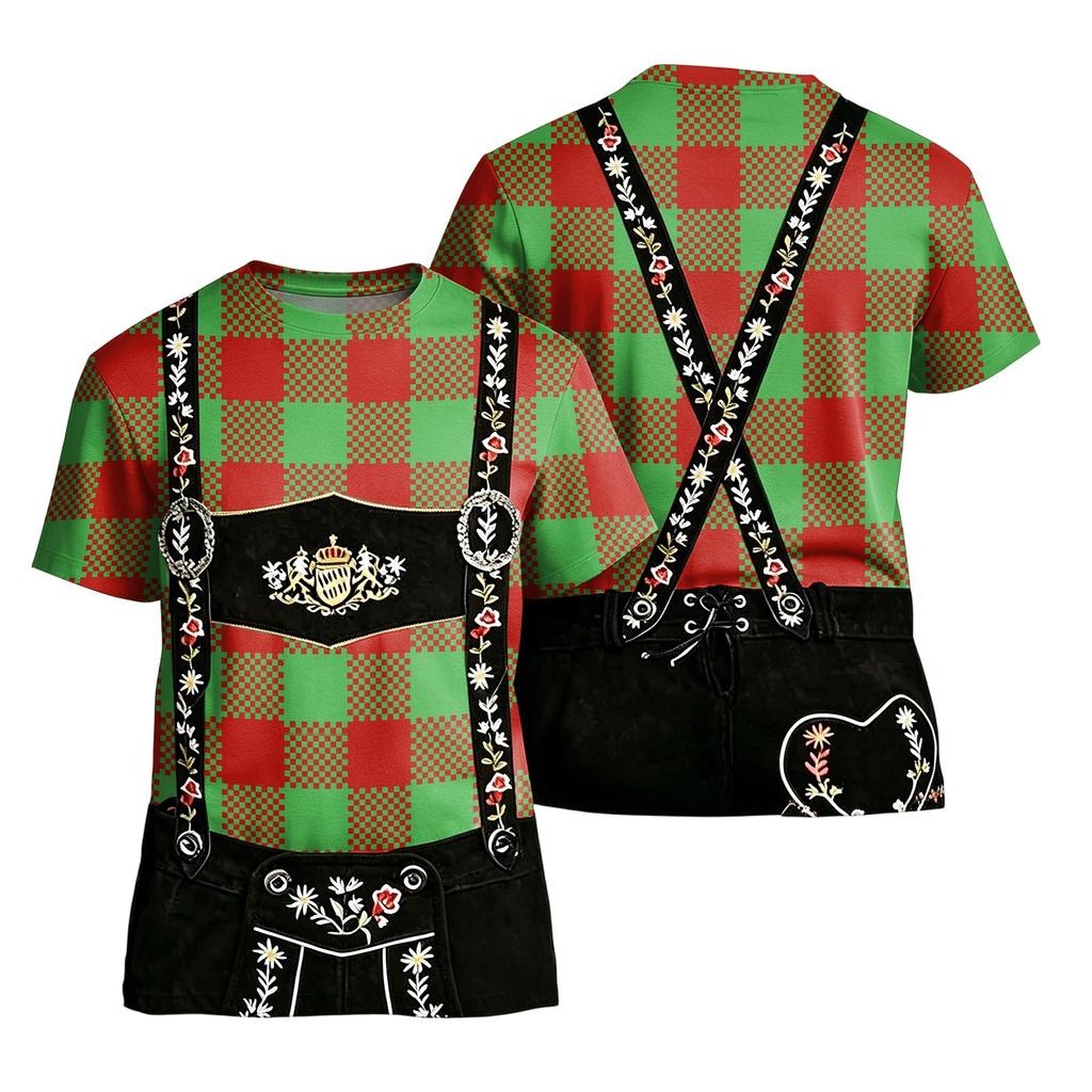 Men's Vintage Pattern Short Sleeve T Shirt Loose Fit Casual Summer Top with Classic Plaid and Retro Print Design for Daily Wear