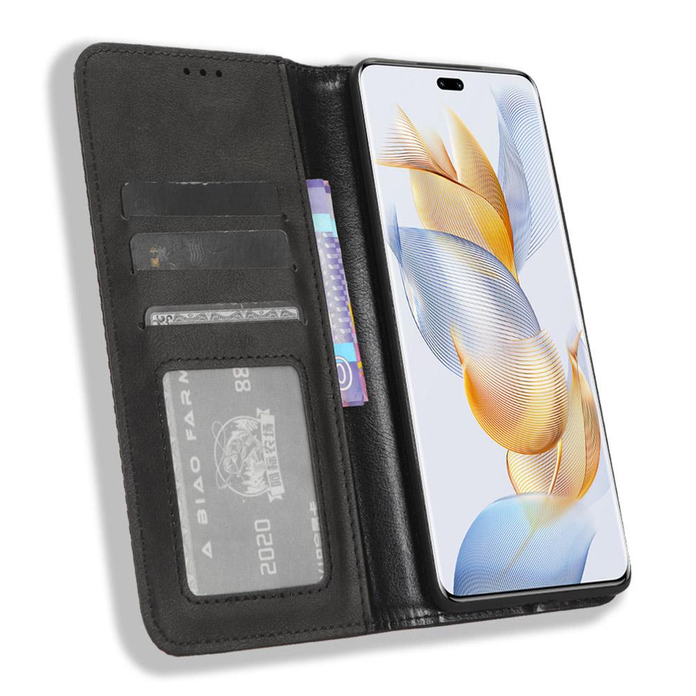 

For Honor 90 Magnetic Stand Wallet Phone Cover PU Leather Retro Phone Shell Case Blue