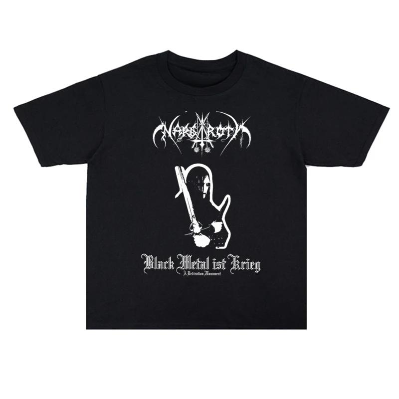 2025 Summer Men's black metal rock band Nargaroth pattern printed 100% cotton high-quality short-sleeved T-shirt