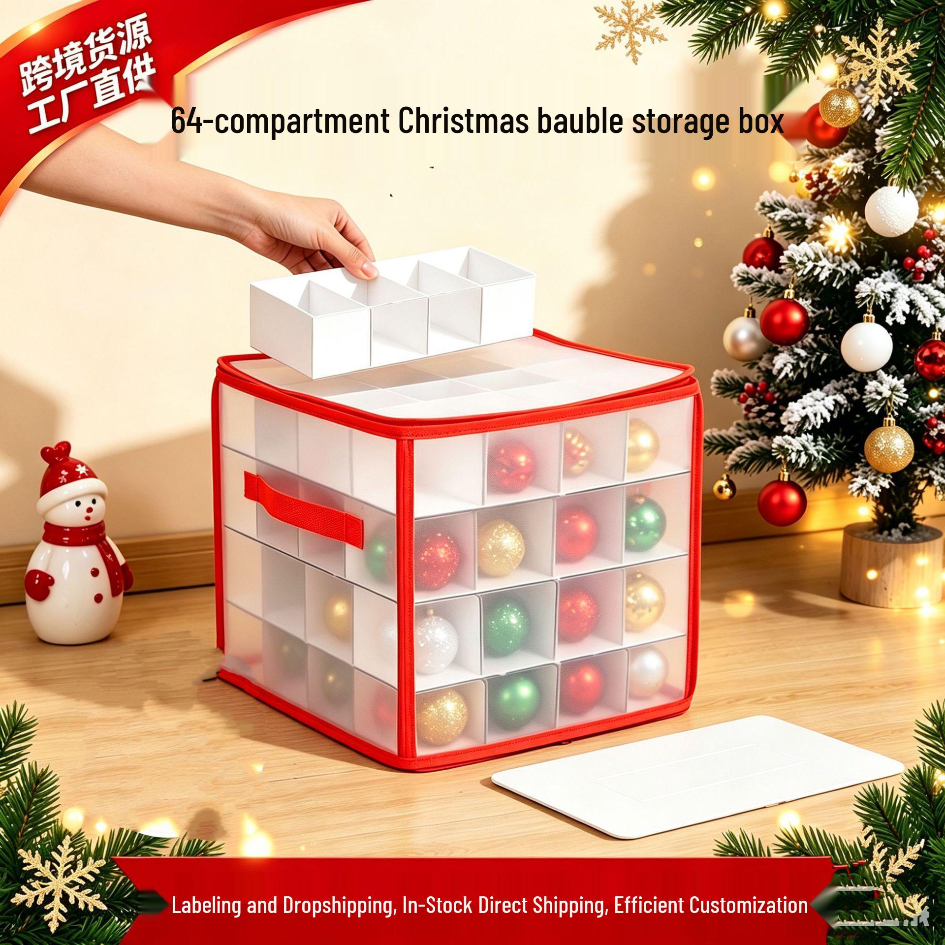 

Christmas Ornament Storage Box with 64 Compartments 30x30x30 cm красный