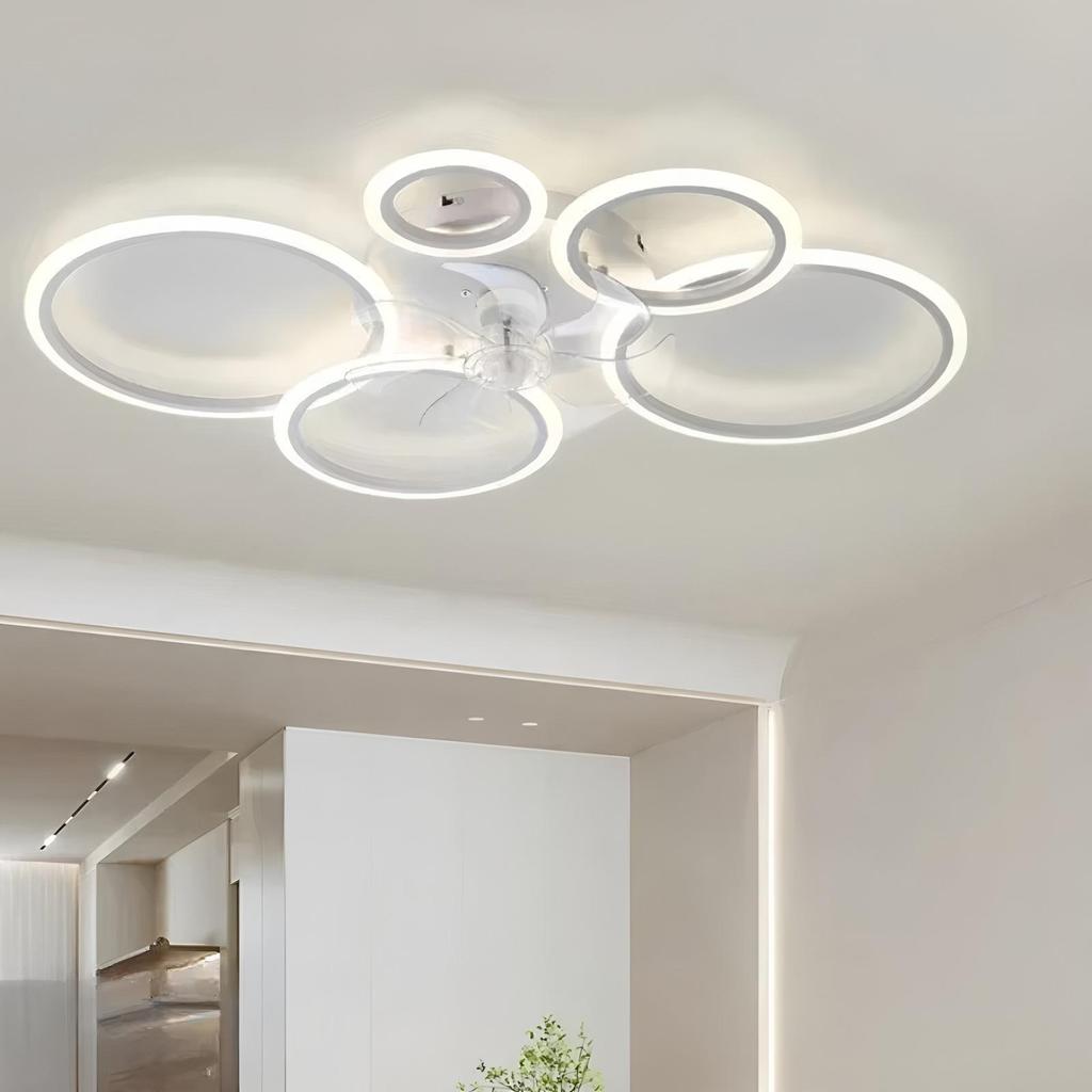 White Minimalist Modern Ceiling Fan with Light for Living Room or Bedroom
