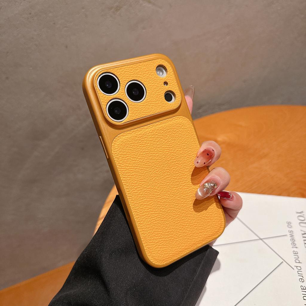Original Solid Leather Color Case for iPhone 17 Air 16 15 14 13 Pro Max Matte Shockproof Hybrid PC Large Camera Window Cover