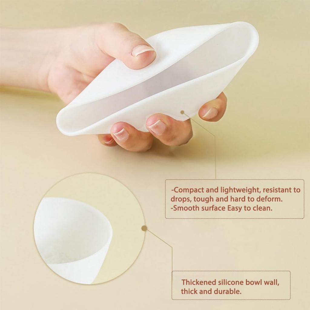 Set de cinci boluri de amestec din silicon Include bol, pensulă, spatulă și pahar gradat Disponibil în trei culori Perfect pentru măști de față DIY la salon acasă