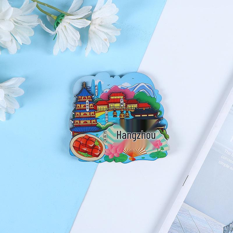 National City Scenic Cartoon Holz-Epoxid-Kühlschrankmagnet