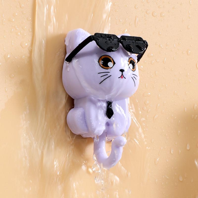 Cartoon Black Cat Adhesive Hook: Hole-Free, Strong Clothes & Key Hanger with Rotating Eyes