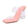 Transparent high-heeled sandals women's crystal heel wide fat feet large size women's shoes for