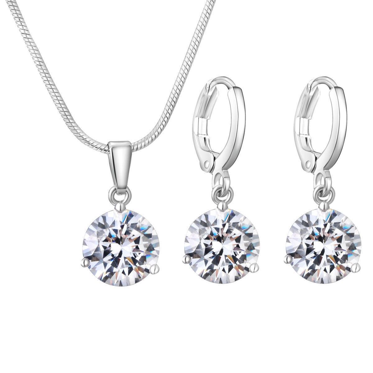 

Sterling Silver Jewelry Set with Cubic Zirconia Pendant Necklace and Hoop Earrings for Women Elegant Jewelry Set One Size белый
