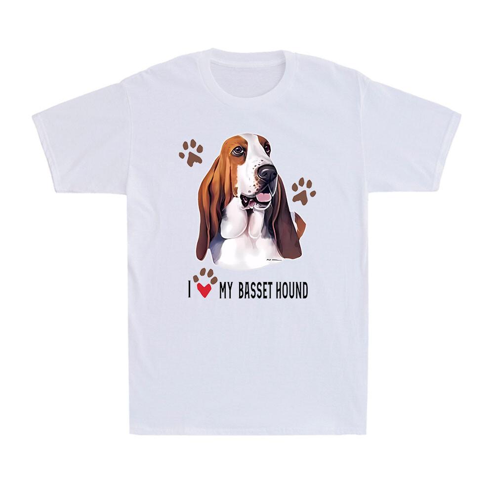 I Love My Basset Hound Dog Animal Lovers Novelty Funny Gift Men s Cotton T-Shirt XL