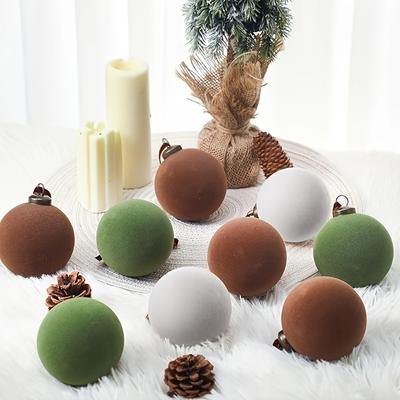 10pcs Large Flocked Christmas Ball Ornaments Set - 8.0 Cm Soft Fabric-Like Plastic Spheres Easy-Hang Hooks for Xmas Tree, Wreath