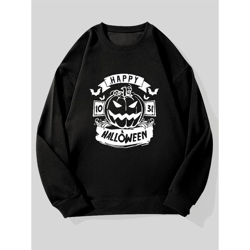 Men's Happy Halloween Casual Loose Fit Round Neck Pullover For Parties And Cold Weather.