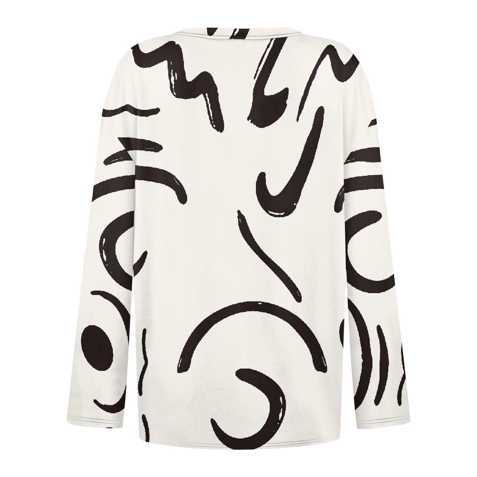 Женская модная повседневная футболка с V-образным вырезом и длинным рукавом с принтом — фото 5