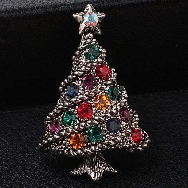 New Christmas Tree Brooches For Women Vintage Multi-Colored Christmas Tree Rhinestone Brooch Pin Wedding Party Jewelry