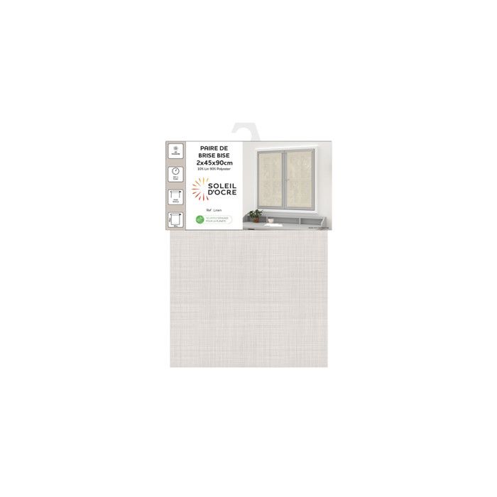 Pair of Linen Cafe Curtains 45x90 Cm NATURAL LINEN, by Soleil d'Ocre