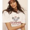 Tennis American Retro Sports Style Tennis Rackets Letters Print Casual Fitness Pure Cotton Short Sleeve T-shirt for Women